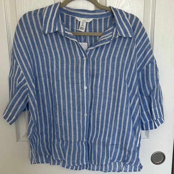 H&M Blue Stripe Linen-Blend Shirt - Picture 1 of 3